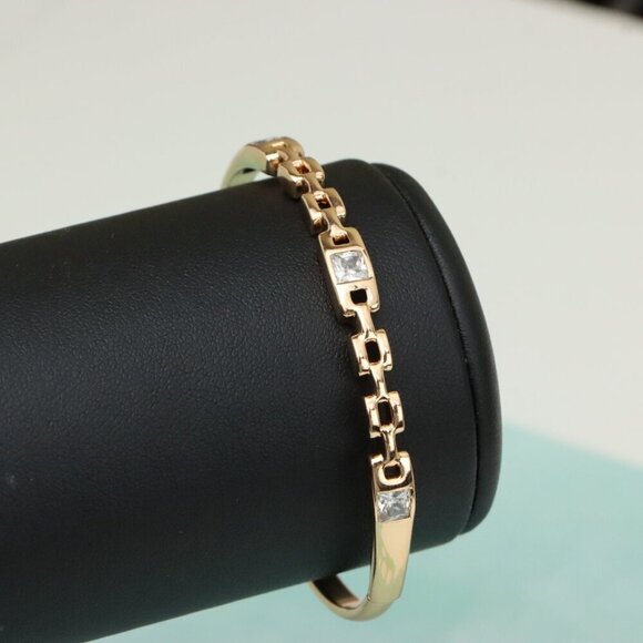 Elegant Rose Gold Bangle with Geometric Charm and Crystal Accents, XPBL0474 - Picture 6 of 12